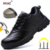Breathable Lightweight Leather Style Men Sneakers Indestructible Safety Shoes Women Steel Toe Work Boots LBX1218