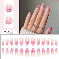 Pink To Ombre Heart Press On Nails Almond Shape False Nails Glue On & Peel Off Nail Art Tips Sweet & Edgy Style