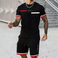 Men's Short Sleeve T-Shirt & Shorts Set - 2024 New Design Casual Summer Outfit (Black/White)