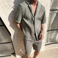 Casual Loose Short sleeved Shirt Shorts Fashion Striped Suit Two piece Suit Sports Suit