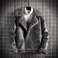 Clothing winter quality leather fur plus velvet thickened jacket lapel leather jacket large