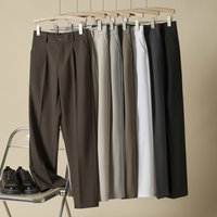 Summer Wrinkle Free Drapey Trousers Loose Fit Semi Elastic Waist Casual Pants High End Solid Straight Leg