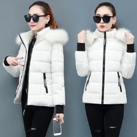 Winter Short Puffer Jacket Detachable Faux Fur Hood Thickened Polyester Coat Petite Figure Slim Fit Quilted Outerwear