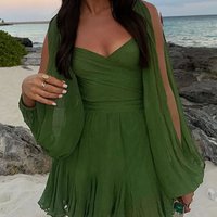 Clothing Temperament V Neck Pure Sexy Elegant Pleated Dress