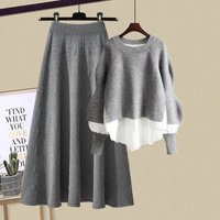  Autumn Winter Outfit Set Stylish Loose Fit Hoodie & Slimming Midi Skirt Two Piece 