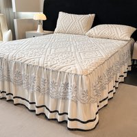 Thickened Warm Milk Velvet Coral Fleece Lace Edge Bed Skirt Cover Anti-Slip Protector For Winter