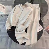 Casual Sportswear Set Zip Up Hoodie & Wide Leg Pants Outfit Petite Plus & Tall