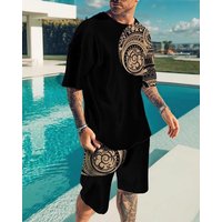 European American Foreign Trade 3D Suit Cross border Street Casual Shorts Round neck Short sleeve