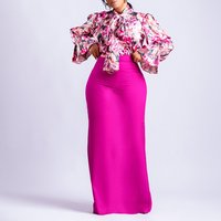 Women's Clothing New Fashion Printed Strappy Long Sleeved Shirt Skirt Long Skirt Two Piece Set