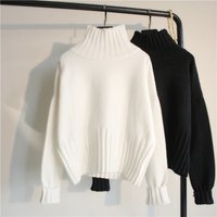  Oversized Knit Sweater High Neck Long Sleeve Casual Loose Fit Pullover Soft Yarn Winter Warm Tops White