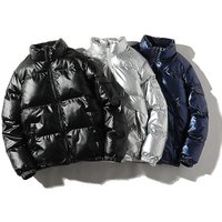 Shiny Padded Hooded Coat Loose Fit Winter Jacket & Warm Polyester Puffer Coat Silver Black Gold Navy Blue 