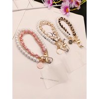 Korean Mobile Phone Leather Pearl Camellia Bracelet Chain For iPhone 14 13 12 Pro Max Samsung Flip 3 4 Anti-loss Hand Rope
