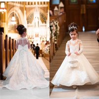 Mother & Classic Lace Wedding Dress Long Sleeve Tulle Skirt Retro Train Flower Dress 【Pre sale Ships 15 Days】