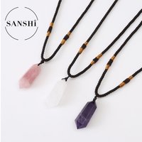 Women’s Jewelry Natural Amethyst Double Pointed Crystal Column Pendant Raw Stone Polished Energy Stone Pendant Decorative Necklace