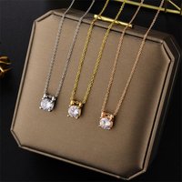 Stainless Steel Classic Zircon Pendant Necklaces For Women Fashion Romantic Wedding Jewelry