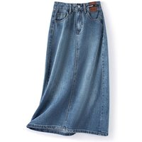 Clothing Retro Back Slit Skirt Design Leather Brand High Waist Line Medium Long Straight Tube Meat Covering Hip Denim Skirt