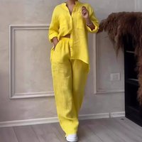 Single Breasted Long Sleeve Shirt & Wide Leg Lace Up Pants Set