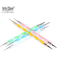 Arte Clavo 5pcs Professional 2 way Dotting Pen Nail Tool Nail Art Pen Set For UV Gel Nail Painting Draw Brush Rhinestones Tool