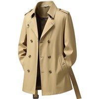 Double Breasted Trench Coat Mid Length British Style Overcoat Autumn Winter Belted Jacket