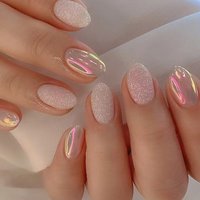 Short Glitter Light Color Gradient Wear Nail Pieces Fresh Fashion Cute European and American Foreign Trade Removable 24 Pieces