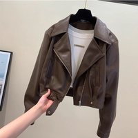 Slim Leather Jacket Short Fashion Lapel PU Spring Autumn Small All Match Temperament Outerwear