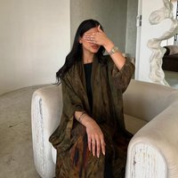 Clothing Coat Chiffon Print Fashion Robe Outer Dress Outer Wear Muslim Dubai Abaya