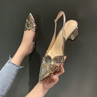 Fashionable Elegant High Sandals 2022 Summer European American Style Chunky Heel Hollow Pointed Sexy