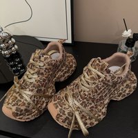 S Fashion Sneakers Rhinestones Leopard Print Round Toe Platform Shoes Casual Wear Light Luxury Design