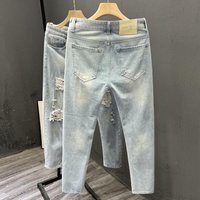 Light Colored Ripped Jeans Autumn Collection Korean Version Trendy Versatile Slim Fit Elastic