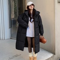  Thickened Down Alternative Long Coat Winter Warm Hooded Puffer Jacket Loose Oversized Casual Outerwear 