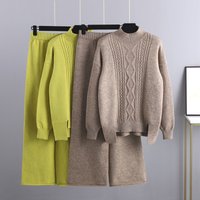 clothing slim knitted suit thickened loose turtleneck sweater wide leg pants two piece trendy