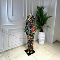 Slimming Waist Cinching Dress Long Sleeved Collared Print American Style Single Breasted Arrival