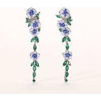 Cao Shi's Natural Long Earrings, Feminine Style, Summer Oil Dropping Flowers, Zircon Earrings, Elegant Accessories