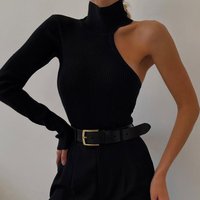 Clothing One Sleeved Solid Round Neck Irregular Jumpsuit