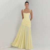 Women's Low Cut Pleated Dress Elegant Style Solid Color Backless Suspender Waist For Spring