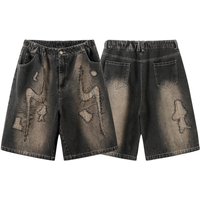 Men's Clothing Summer Street Style Washed Old Patchwork Loose Denim Shorts