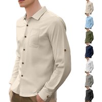cross-border European And American Autumn New Men's Solid Color Turn-down Collar Cardigan Linen Loose Casual