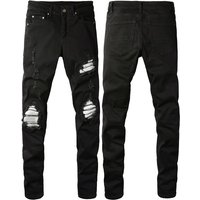 Men's Clothing Fashion Brand High Street Men's Slim Ripped Silver Patch Men's Jeans Men's Pants Small Feet