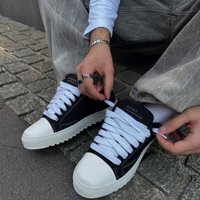 Men's And Women's Ripped Denim Platform Skateboard Shoes Casual Sports Numeris Black Lace-Up Rubber Sole