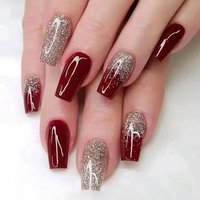 Explosive Sparkling Gold Powder Wine Red Bridal Beauty Mid length False Nails New Year Wearing Nail Ins Style
