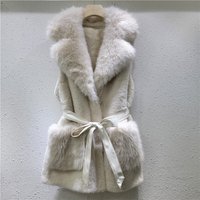 Women's Clothing mink velvet vest for women medium and long lapel tie pockets simulated mink fur vest