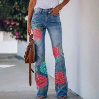 wear thin casual pants Art print imitation denim pants