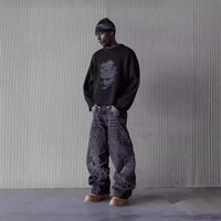 Men's Clothing Loose Wide Leg Retro Country High Setting Retro Black Patchwork Hole Jeans Hip Hop