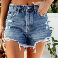 Fashion Fringe Ripped Wash Short Jeans