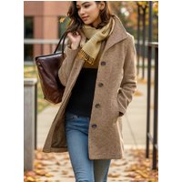 Women’s Wool Blend Trench Coat – Slim Fit Long Coat With Half-High Collar, Solid Color, Vintage Style, Polyester Outerwear