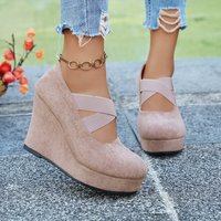 Women's Suede Low Cut Flats European American Style Plus Size Crosscut Elastic Band Platform Shoes Spring