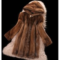 Luxury Faux Mink Fur Coat Women's Hooded Long Jacket Winter Fashion Outerwear Elegant Casual Deep Brown