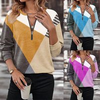 Clothing autumn winter matching loose zipper long sleeved V neck sweatshirt