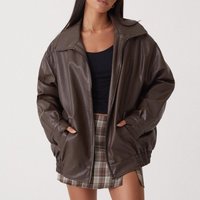 Aria Basics Spring Autumn Hot-Selling European And American Jacket Motorcycle Style Loose Top Turn-Down Collar Elastic Waist