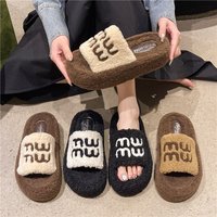Seasonal Internet Celebrity Letter Hairy Slippers Comfortable Outerwear Open Toed One Word Large Cotton Slippers